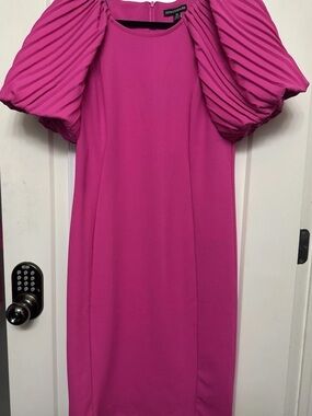 Nicole Miller Hot Pink Pleated Shoulder Dress